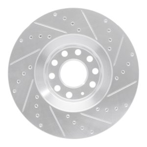 Audi A4 Quattro Brake Rotor (1) - Front Left - R1 Concepts - Drilled & Slotted - Silver - `98-`09